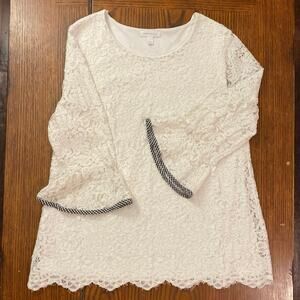 Charter Club Eyelet Checkered Plaid 3/4 Casual Blouse Top Shirt Women’s Size M